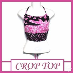 MILAN Lightweight Tie Back Crop Top Pink/Black GUC